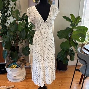 GAP White black and yellow floral Patterned Midi wrap Dress